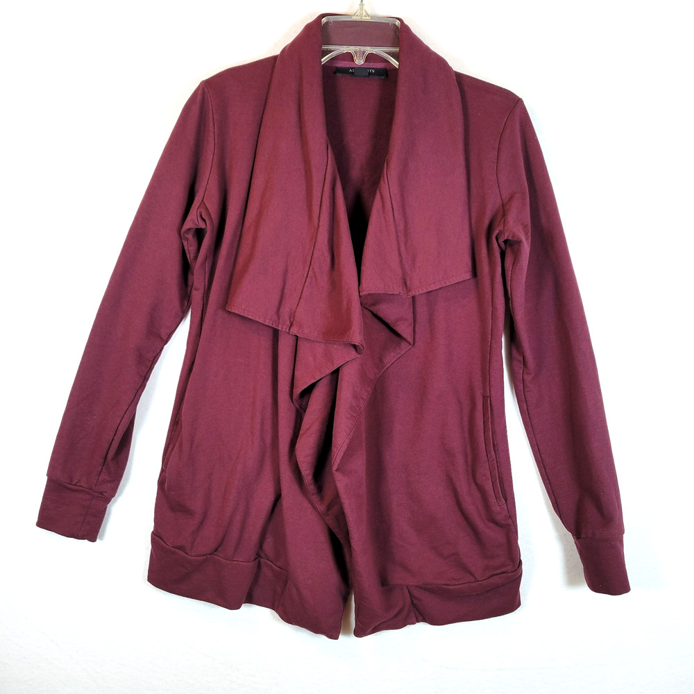 AllSaints Womens Delia Waterfall Open Front Cardigan Womens Size Small Red Cozy